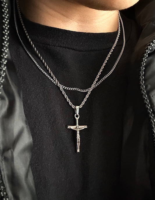 CRUCIFIX & CUBAN SET (SILVER)