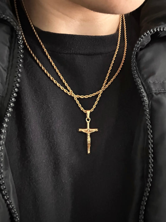 CRUCIFIX AND ROPE SET (GOLD)