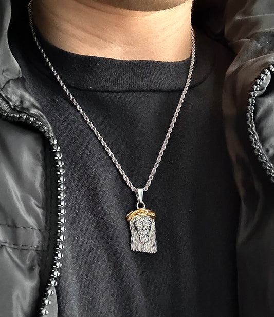 silver Jesus peice on a 2mm rope chain