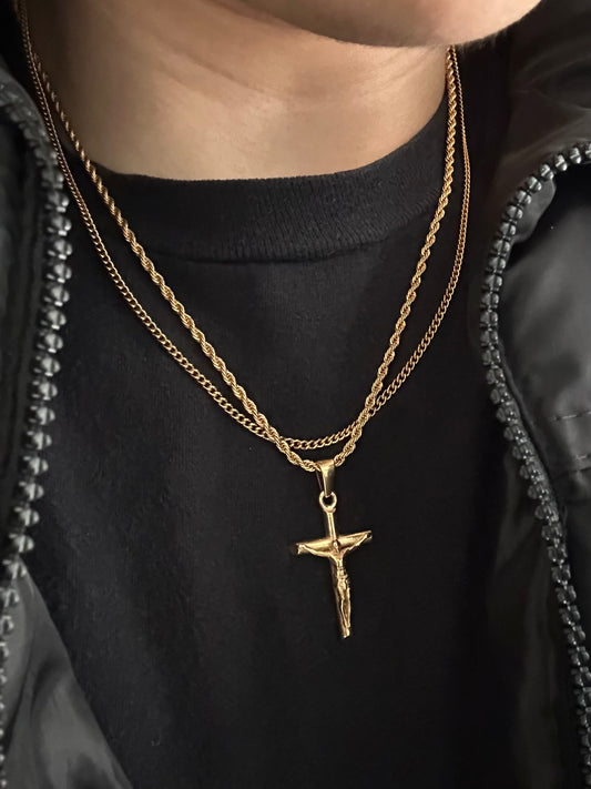 CRUCIFIX & CUBAN SET (GOLD)